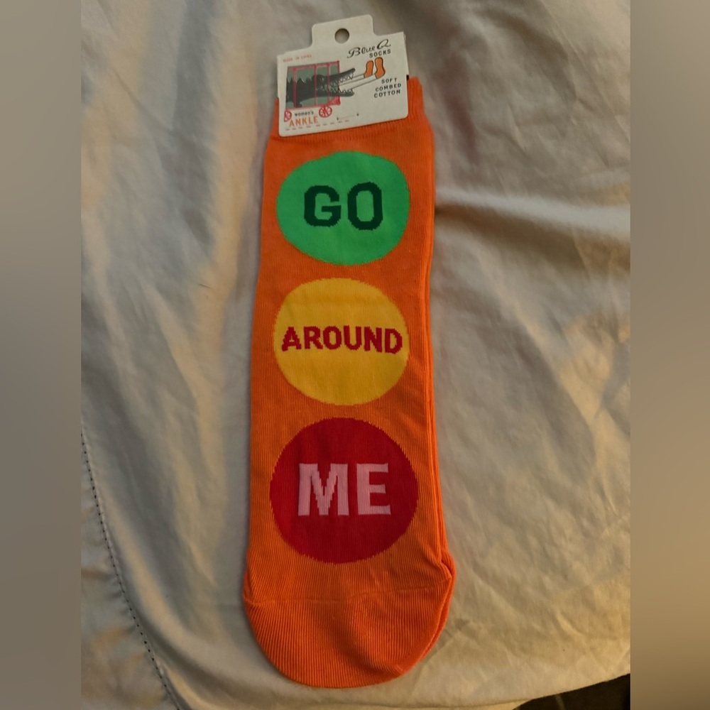 Blue Q Orange Socks with Colorful Dots